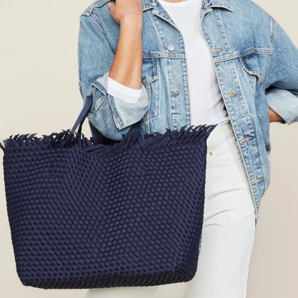 Naghedi Navy Woven Tote NWT - Picture 3 of 14